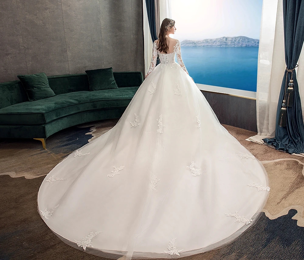Full Sleeve Wedding Dresses 2024 Lace New Luxury Muslim Ball Gown Wedding Dress Custom Made Vestido De Noiva Customized