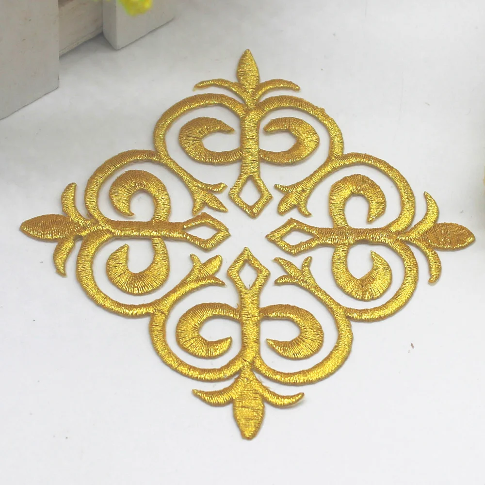 YACKALASI 5 części/partia złota Appliqued Cosplay wykończenia żelazko na złoto dekoracja kostium łaty hafty 8*8cm