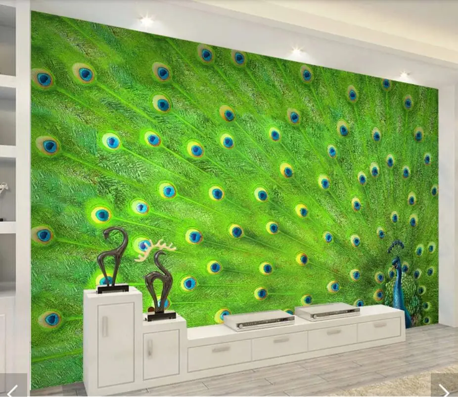 

3D Peacock Feather Wallpaper Mural Art Decals HD Printed Photo Animal Paper Rolls Papel De Parede papers Murals