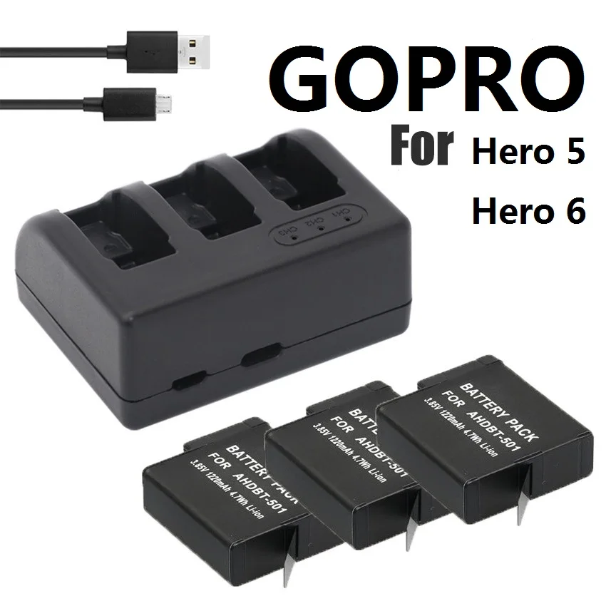 NEW For Gopro HERO Battery Gopro 578 batteries 3-way USB Charger And Battery Case for HERO 6 Action camera Accessories Clownfish