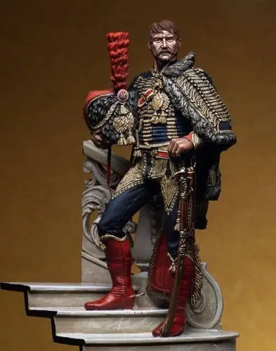 Unpainted Kit  1/24 75mm soldier Captain Horse standing with base 75mm   figure Historical  Resin kit miniature model