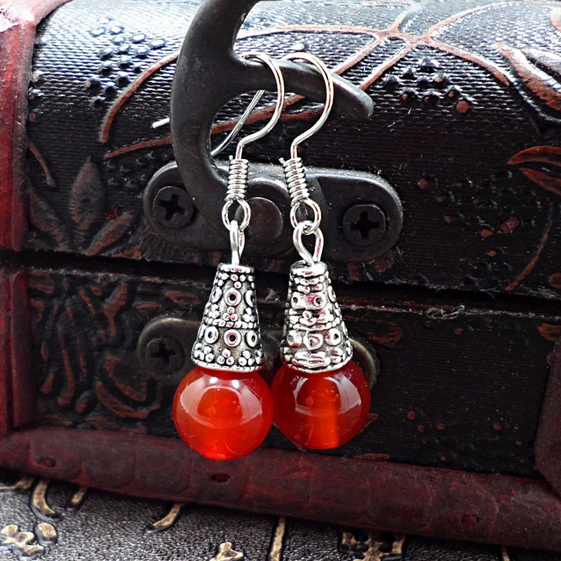 Yanting Natural Red Black Onyx Earrings Handmade Vintage Tibetan Opal Beads Dangle Earrings For Women Brincos 0118