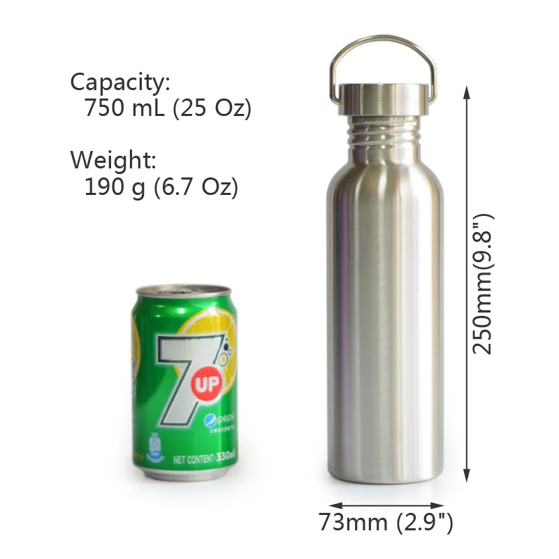 Brushed Stainless Steel Sports Water Bottle Flask with Sleeve for Travel Camping Hiking Cycling Fishing Yoga 750mL 25oz