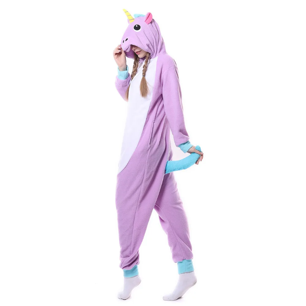 Kigurumi – pyjama licorne violet pour adulte, tenue de nuit, Costume d'halloween pour homme et femme