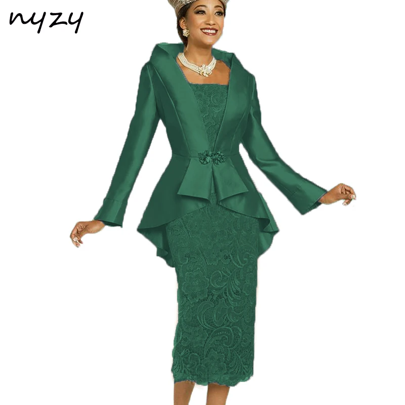 NYZY M23C 2019 Simple Elegant Formal Dress for Mother of the Bride Outfits Two Piece Groom Mother Dress with Jacket Bolero Gray