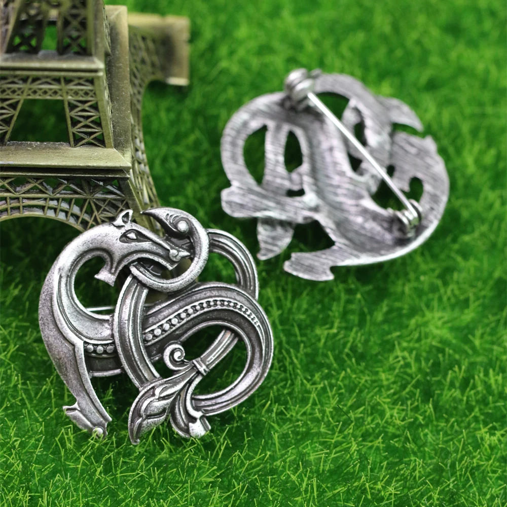 LANGHONG 1pcs Dragon Booch Legendry Nordic Amulet Sweden Scandinavian Dragon Brooches Viking brosch jewelry Talisman