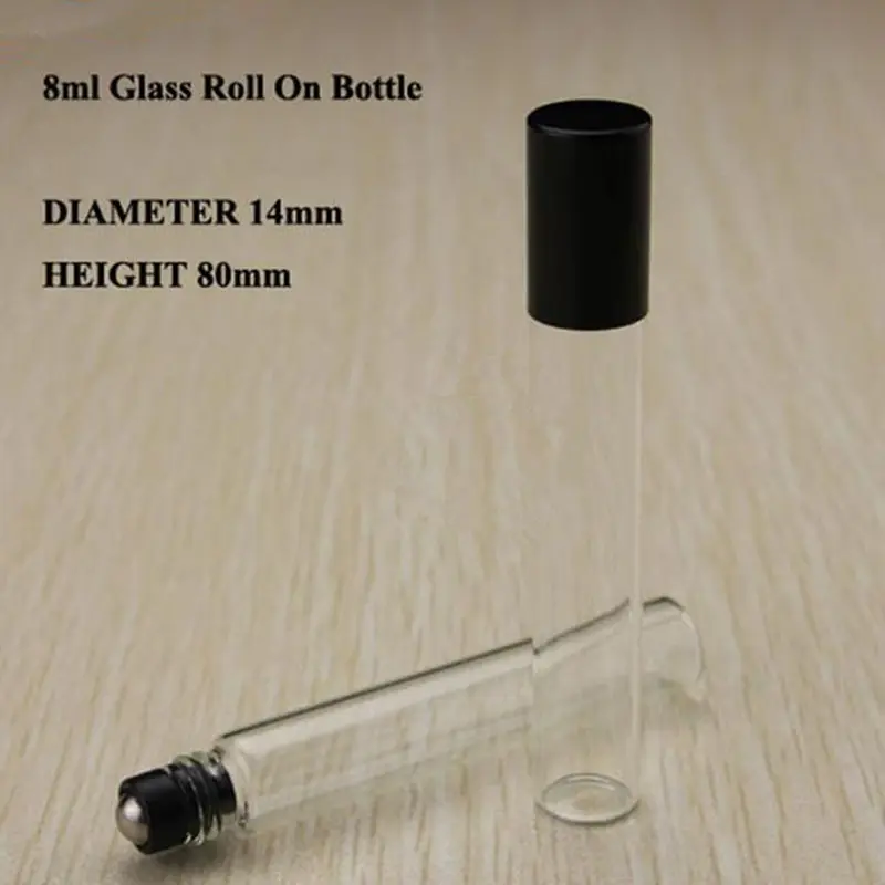 8ml/cc Empty Glass Vials Mini Glass Essential oils Bottles With Metal Roll-on Ball Black And Gold Lid Bottle