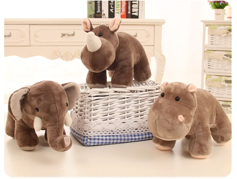 3 pieces  a lot plush hippo, elephant, rhinoceros toys creative high quality animal dolls gift about 25cm