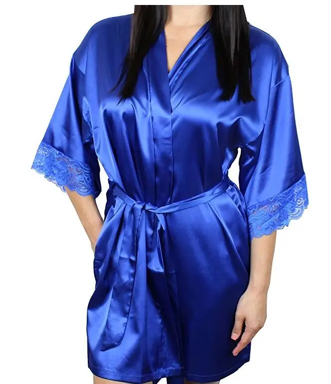 Mid-sleeve sexy women nightwear robes plus size M L XL XXL lace real silk female bathrobes LM93