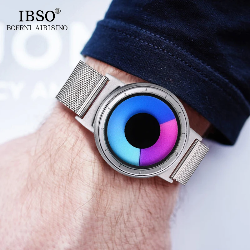 IBSO Mens Watches Top Brand Luxury Steel Mesh Strap 2021 Hide Watch-head Fashion Creative Quartz Sport Watch Men 3ATM Waterproof