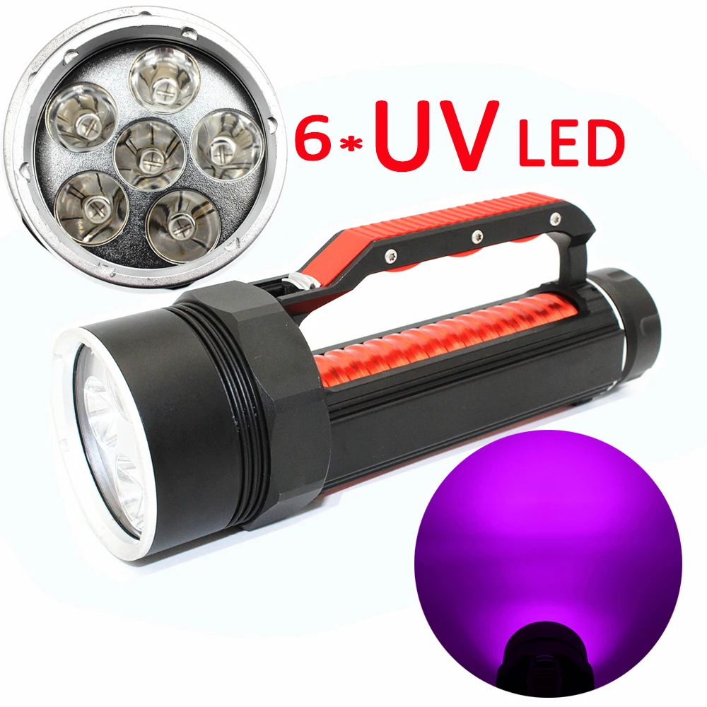 1800 lumens 6 x UV LED diving flashlight Waterproof underwater Ultraviolet Purple light scuba torch Lamp