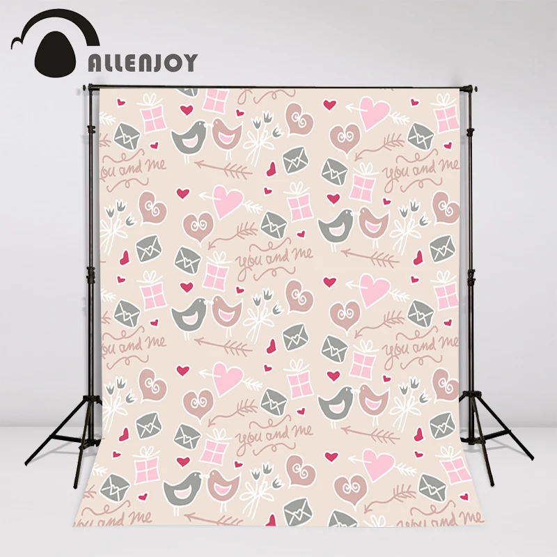 Allenjoy photo backdrops Valentine pink cute bird envelope gift love hearts custom photocall backgrounds for photo studio vinyl