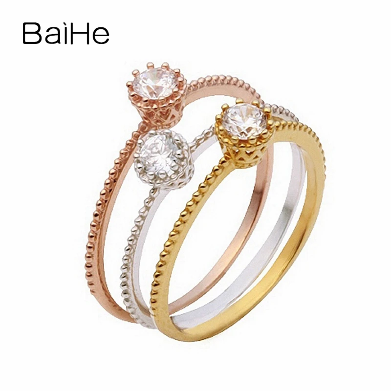 

BAIHE Solid 18K White Gold 0.10ct H/SI Round cut Natural Diamond Wedding Gift Women Trendy Fine Jewelry Gift Round Diamond Ring