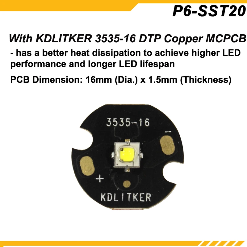 KDLITKER P6-SST20 Luminus SST-20 700 Lumens 3V - 9V P60 Drop-in (Dia. 26.5mm)