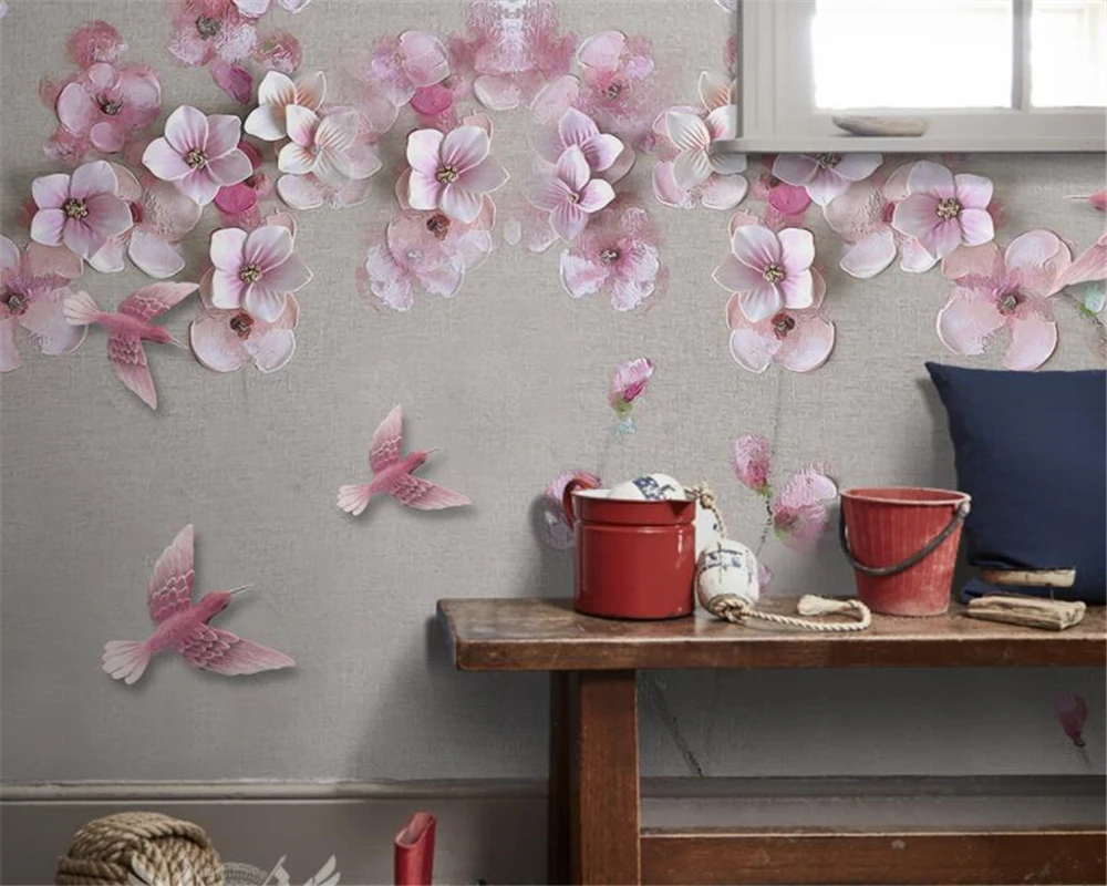 Custom size mural relief tree fortune tree decorative painting paper-cut flower background hanging painting 3d wallpaper