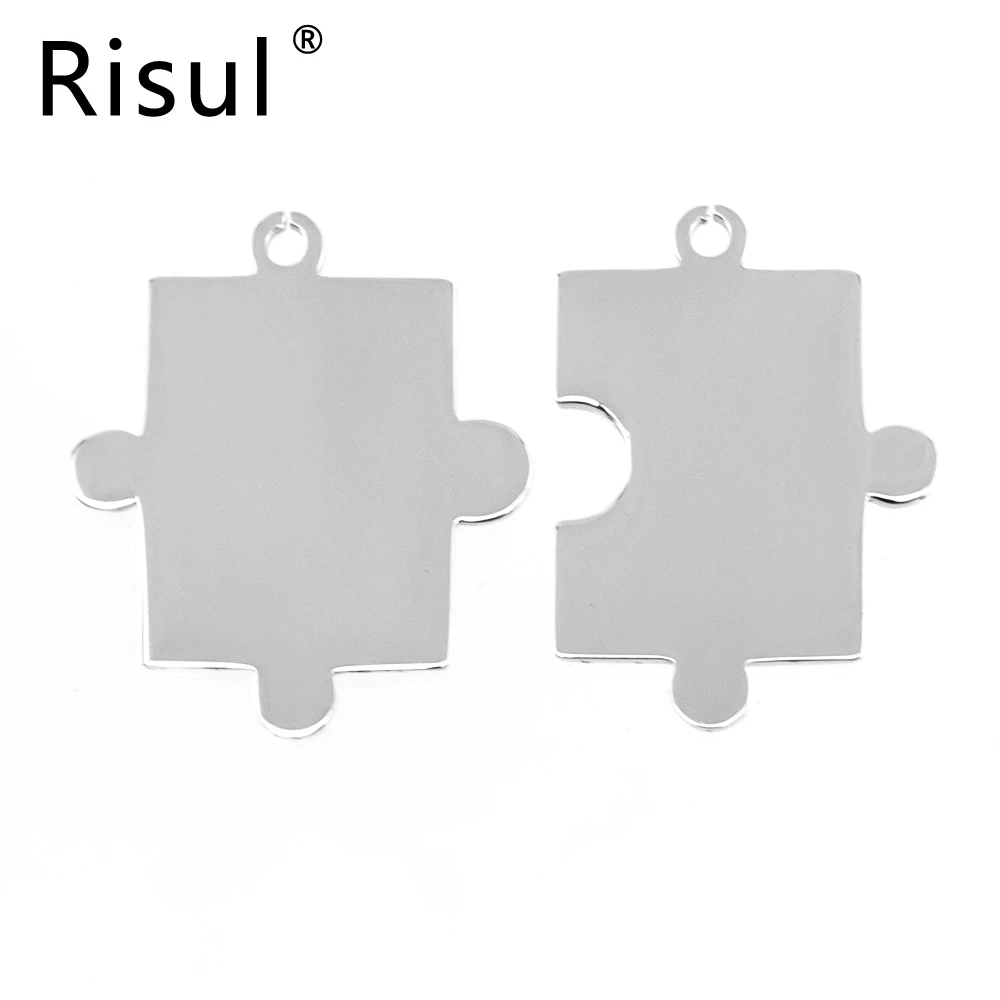 10 pairs Risul Jigsaw Puzzle Pendant Zigzag DIY Lover's Jewelry High Polish Piece Tags Charms Stainless Steel Necklace