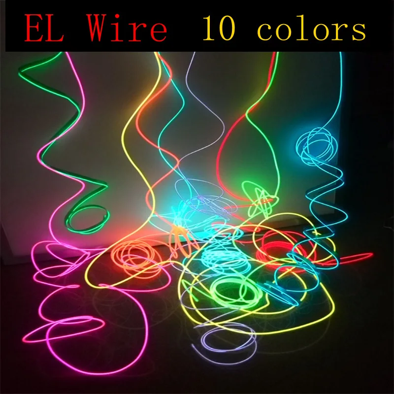 50M 100M 200M EL Wire 2.3MM Electroluminescence Wire Light 10 Colors Flexible Neon Light Luminotron Rope Glow Tube