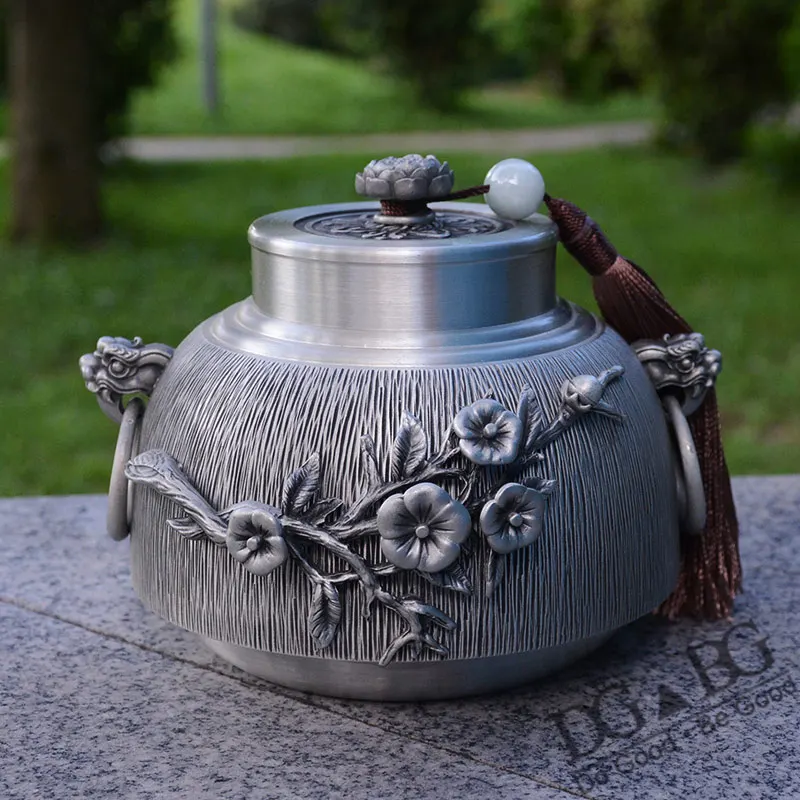 Pure Tin Urn Ashes For Human Large Capacity Cremation Urns Ash Funeral Cremation Hand Carved Beautiful Embossed Display At Home