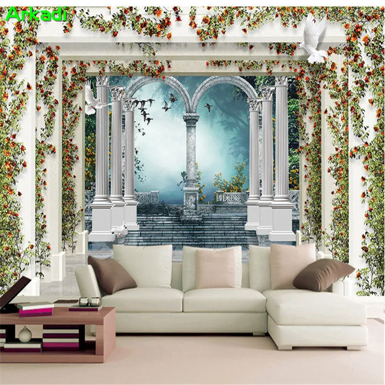 European landscape 3D fantasy Roman column TV background wallpaper wallpaper living room sofa wedding bedroom wallpaper