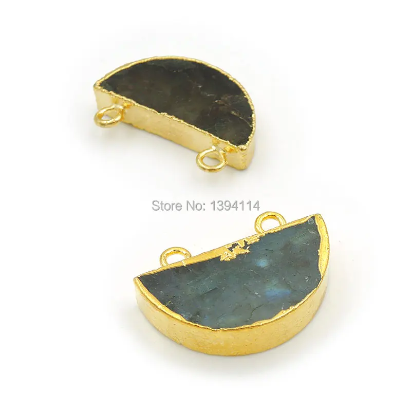 

Natural Labradorite Slice Semicircle Pendant With Side Gold-plated Approx 30*20*7mm