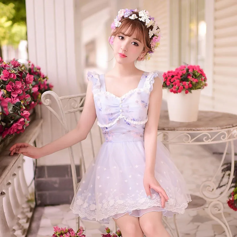 

Princess sweet lolita dress Candy rain Summer Japanese style sweet lace bow sleeveless princess dress C22AB6035