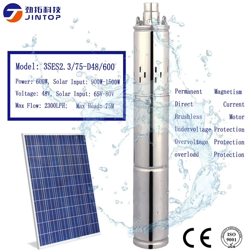 (MODEL 3SES2.3/75-D48/600) JINTOP  SOLAR SCREW PUMP Free Shipping Max Flow 2300LPH DC48v solar water pump for agricultural