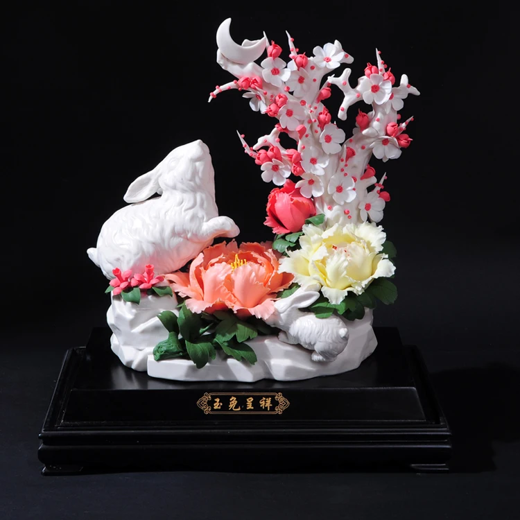 Dehua peony flower flower art ceramic decorative ornaments business gifts, collectibles Home Furnishing move