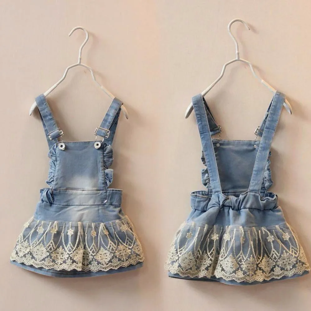 Chumhey 1-4T Summer Baby Girls Clothing Kids Overalls Lace Denim Suspender Bib Skirts Cute Toddler Straps Skirt Bebe Clothes 2 3