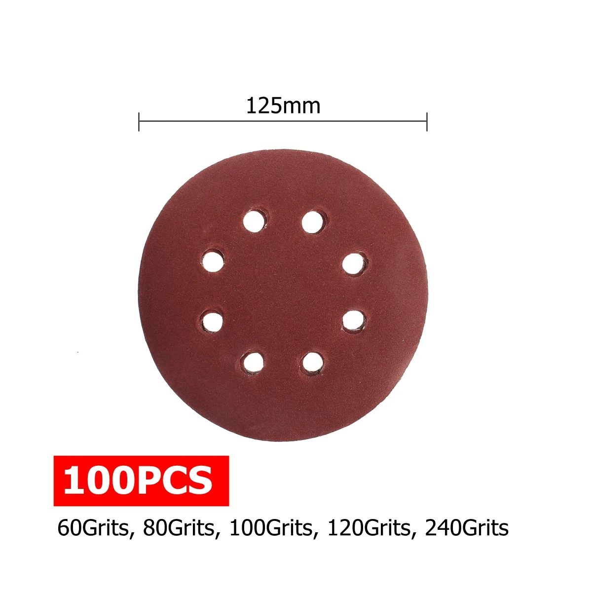 100 Cái/bộ 8 Lỗ Nhám Đánh Bóng 125 Mm 60/80/100/120/240 Nhám Tròn hình Dáng CHÀ NHÁM ĐĨA ĐỆM PHỒNG Tờ Giấy Nhám