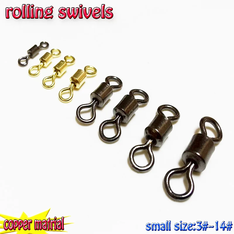 

2023new fishing rolling swives ,copper material,samll size 3#---14# quantity:200pcs/lot