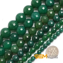 Natural Stone Green Agates Faceted Round Bead For Jewelry Making Strand 15 Inch DIY Bracelet Necklace 6mm 8mm 10mm