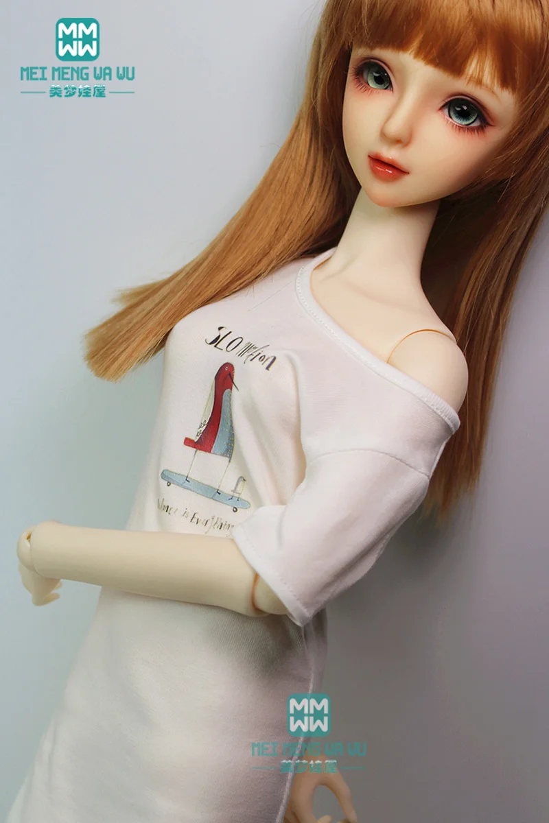 BJD accessories doll clothes fits 60cm 1/3  BJD doll fashion casual mid-length cotton t-shirt