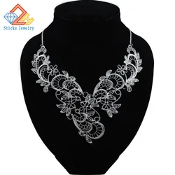 Trendy Necklace for Women Zinc Alloy Lace Hollow Out White K Plated Charm Collar Pendant