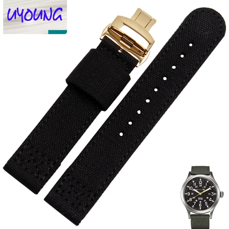 HENGRC Watch Band Outdoor Sports Nylon Strap 18 20 22 mm Handmade Canvas Watchband Steel Metal Needle Buckle strap