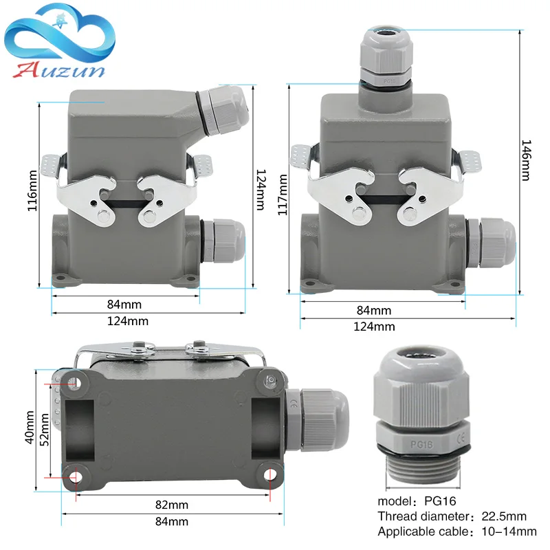 HDC-HE-010-3/4 Rectangular Heavy Duty Connector 10 Pins Industrial Aviation Waterproof Plug Socket 500V 16A