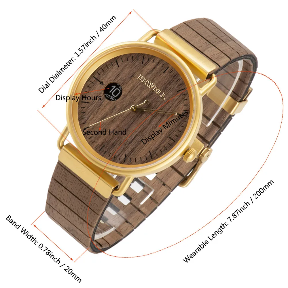 Bewell – montre à Quartz pour hommes et femmes, bracelet en cuir et bois, à la mode