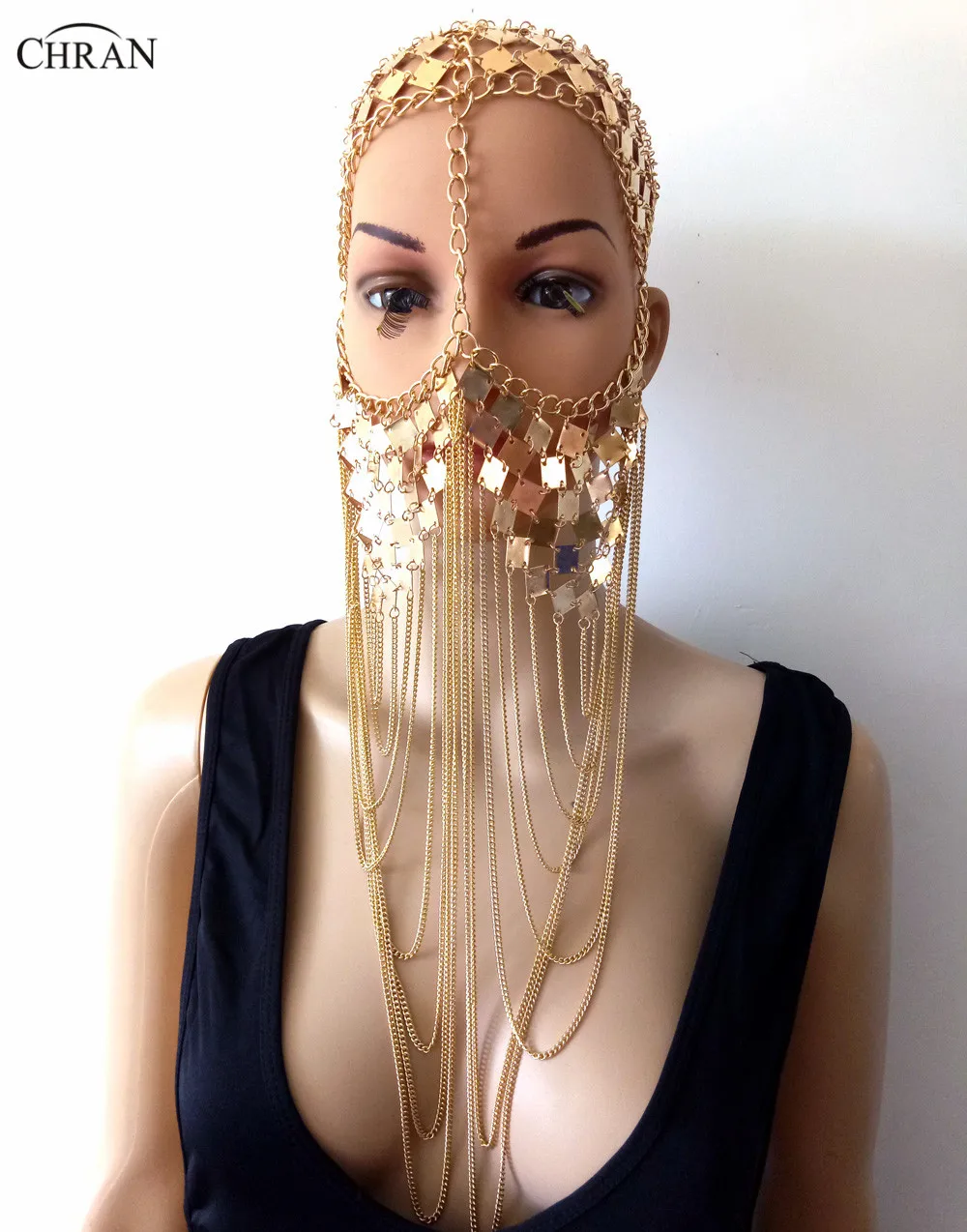 

Chran Luxury Fashion Women Punk Multi Layer Metal Head Chain Jewelry Forehead Headband Face Mask Chain Body Jewelry CRH702