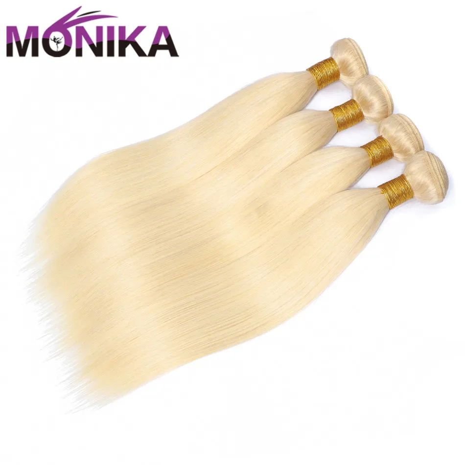 Monika 613 pacotes peruano pacotes de cabelo em linha reta pacotes loira feixes de cabelo humano tissage loiro não-remy mel loira 4/3 pacotes