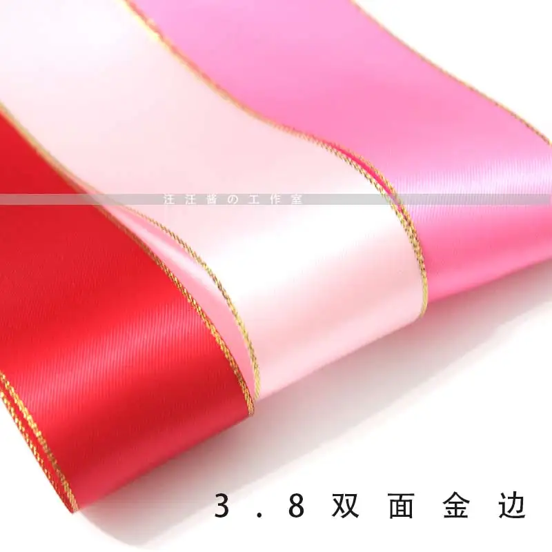 Hot high quality 38mm (1meter/lot) beautiful Multicolor Gold Edge Grosgrain Ribbon gift packaging supplies hairpin DIY ribbons