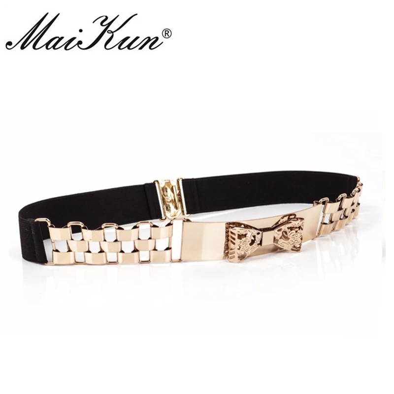 Maikun Elastic Belts for Women Stretchy Chain Bowknot Female Belt Golden Women Belt