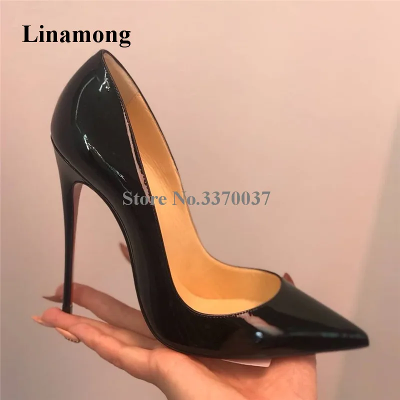 

Linamong Top Quality Pointed Toe Classical Style Patent Leather Stiletto Heel Pumps 12cm Red Yellow Blue Slip-on High Heels