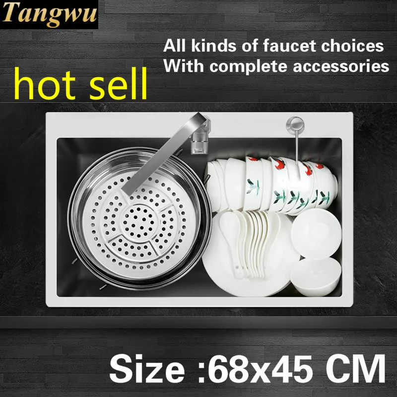 Free shipping Fashion big kitchen sink durable 304 stainless steel 4 mm thick hand made single slot hot sell 68x45 CM