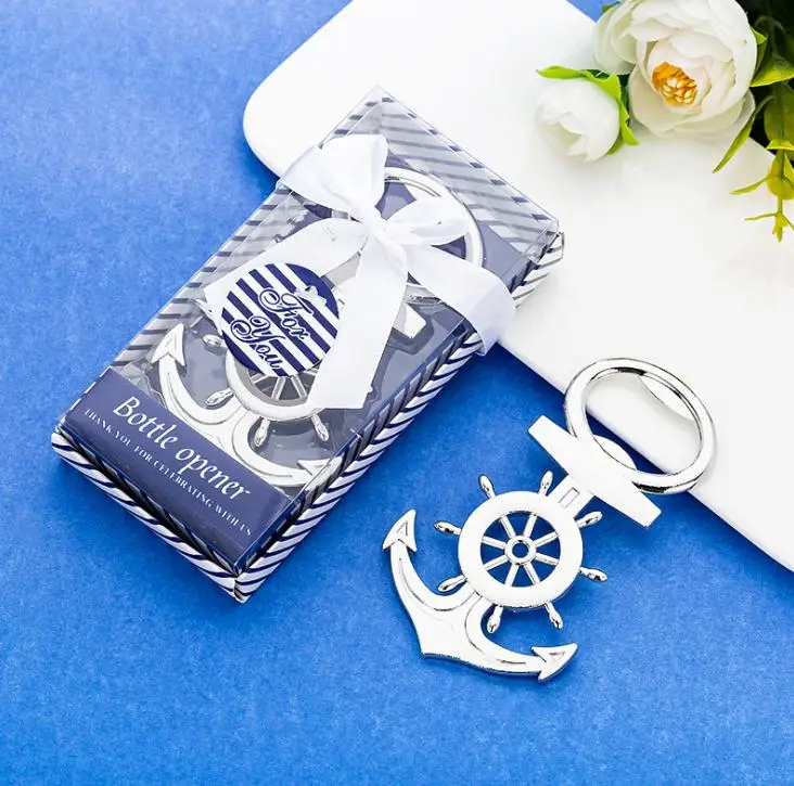 Sea Theme indian wedding favors for guests souvenirs Nautical Anchor Rudder Metal Beer Bottle opener 100pcs wholesale SN1098