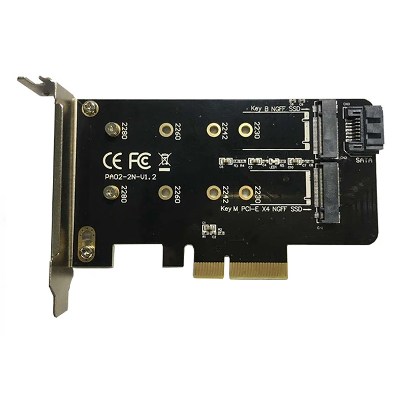 Tarjeta adaptadora M.2 PCIE de 2 puertos, adaptador M key M.2 NGFF SSD a PCI-E X4 y B key M.2 NGFF SSD a SATA, Cable SATA de 7 pines