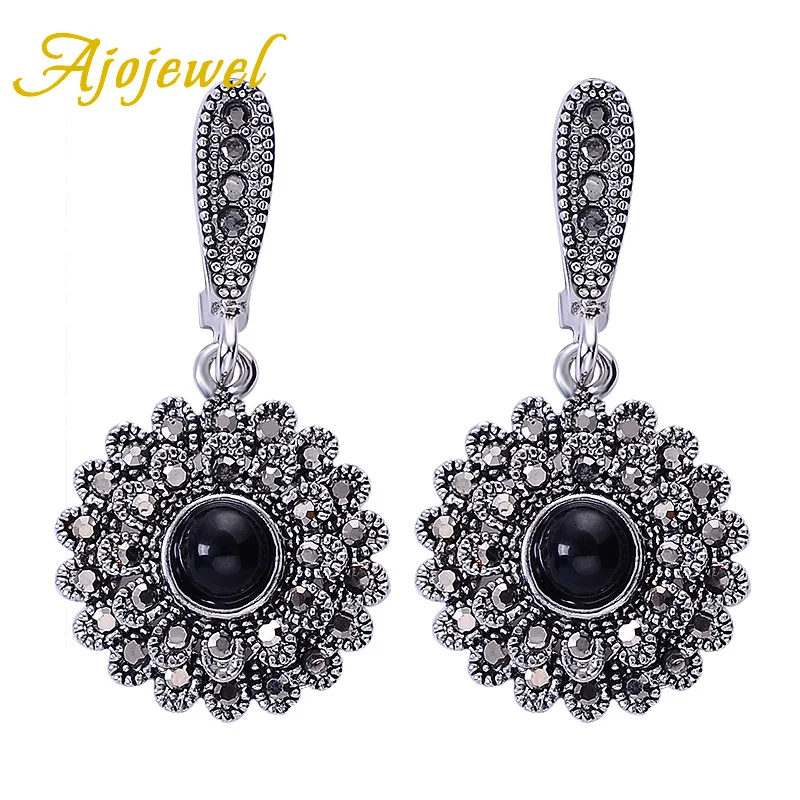 Ajojewel Crystal Green Earrings For Women Black Rhinestone Sunflower Drop Earrings Vintage Earrings Jewelry Gift