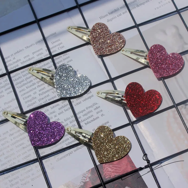 Boutique 12Pairs Fashion Cute Glitter Love Heart Snap Clips Barrettes Solid Cartoon Hairpins Princess Headwear Hair Accessories