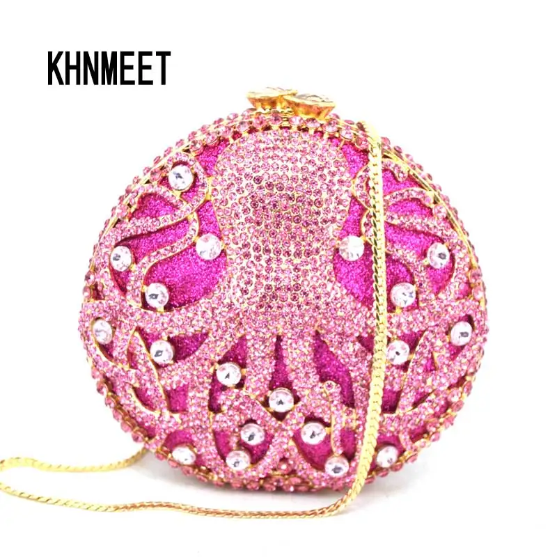 KHNMEET Luxury Evening bags Animal Octopus Gold crystal Clutch bag fashion diamante dinner bag Ladies party Prom Purse SC056