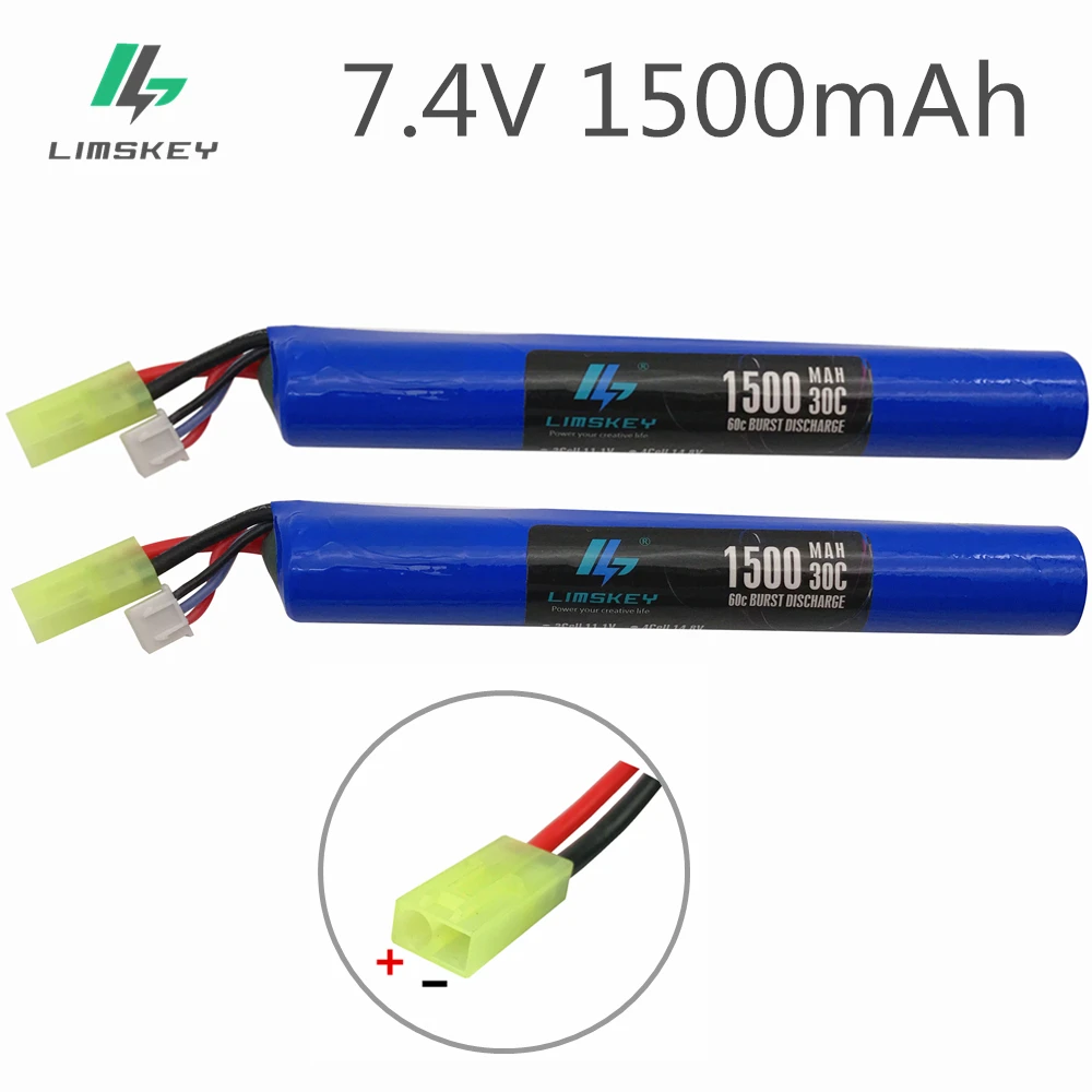 Limskey Airsoft Battery Power gun battery 7.4V 1500MAH 30C AKKU Mini toys Gun model parts 2pcs 18650 Tamiya