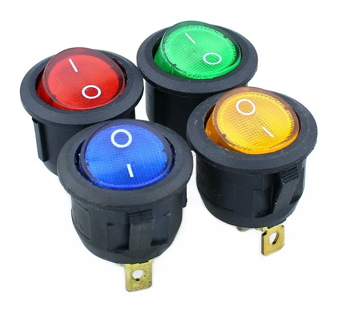 

KCD1 Round Red, yellow and blue green 3Pin SPDT ON/OFF Rocker Power Switch AC 125V/10A 250V/6A With light