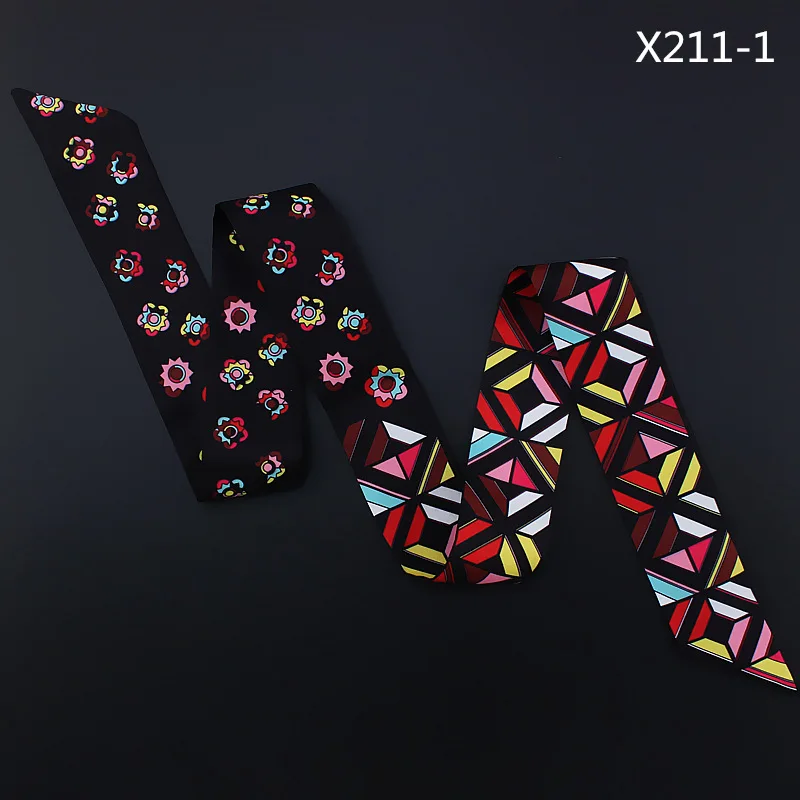 Bufanda de seda con estampado geométrico para mujer, pañuelo largo con estampado Floral, cintas para bolso, a la moda, novedad de 2023